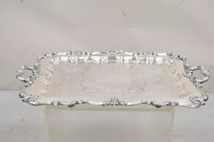 Antique plateau de service victorien anglais orné d'argent massif WSB