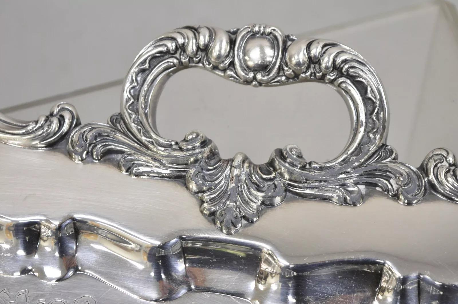 Placcato argento Antico WSB Inglese Vittoriano Placcato d'argento pesante Ornato Vassoio da portata in vendita