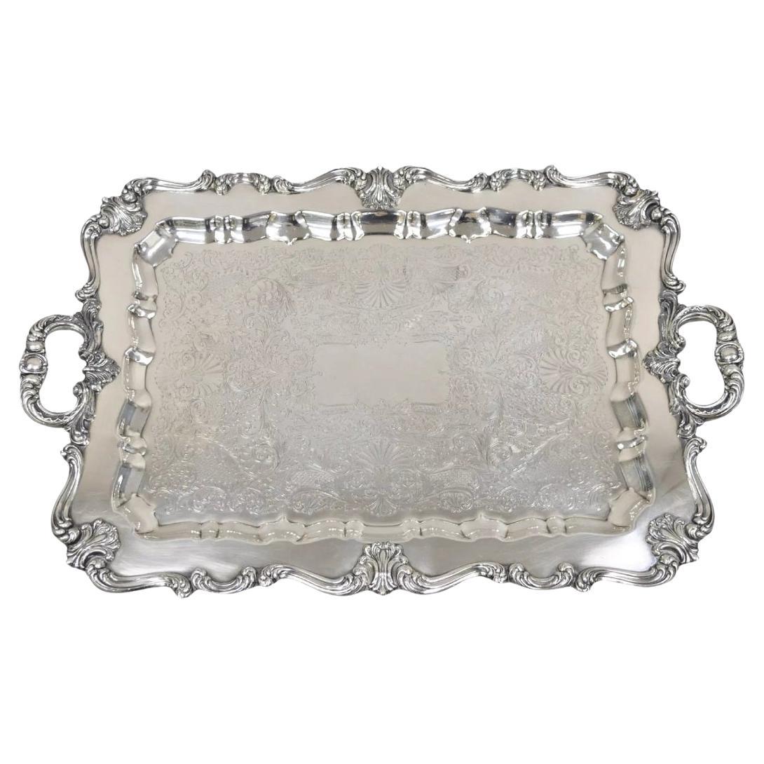 Antiguo WSB Bandeja de servicio ornamentada victoriana inglesa chapada en plata pesada