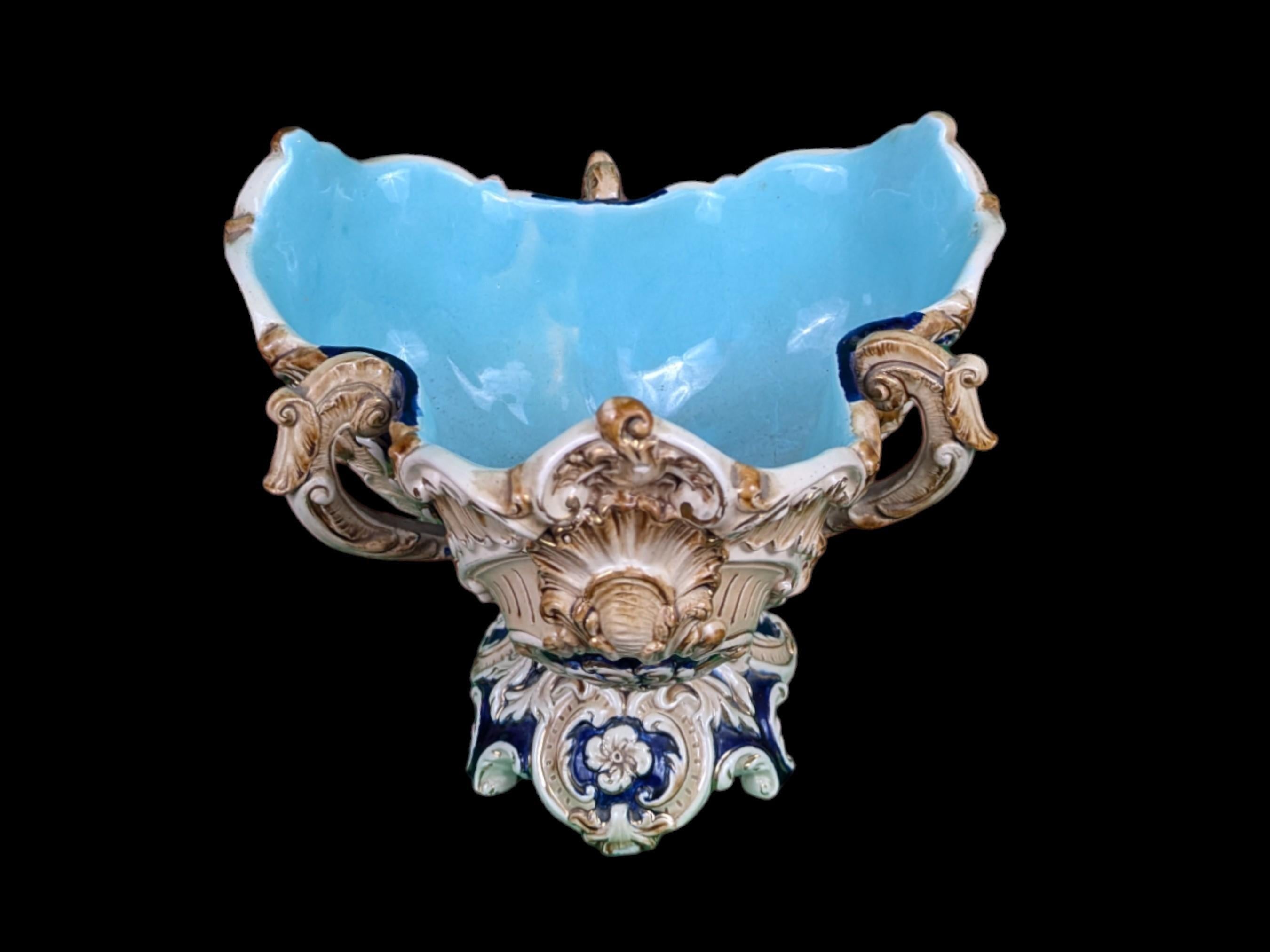 Late Victorian Antique WS&S Austrian Majolica Clover Shape Bowl