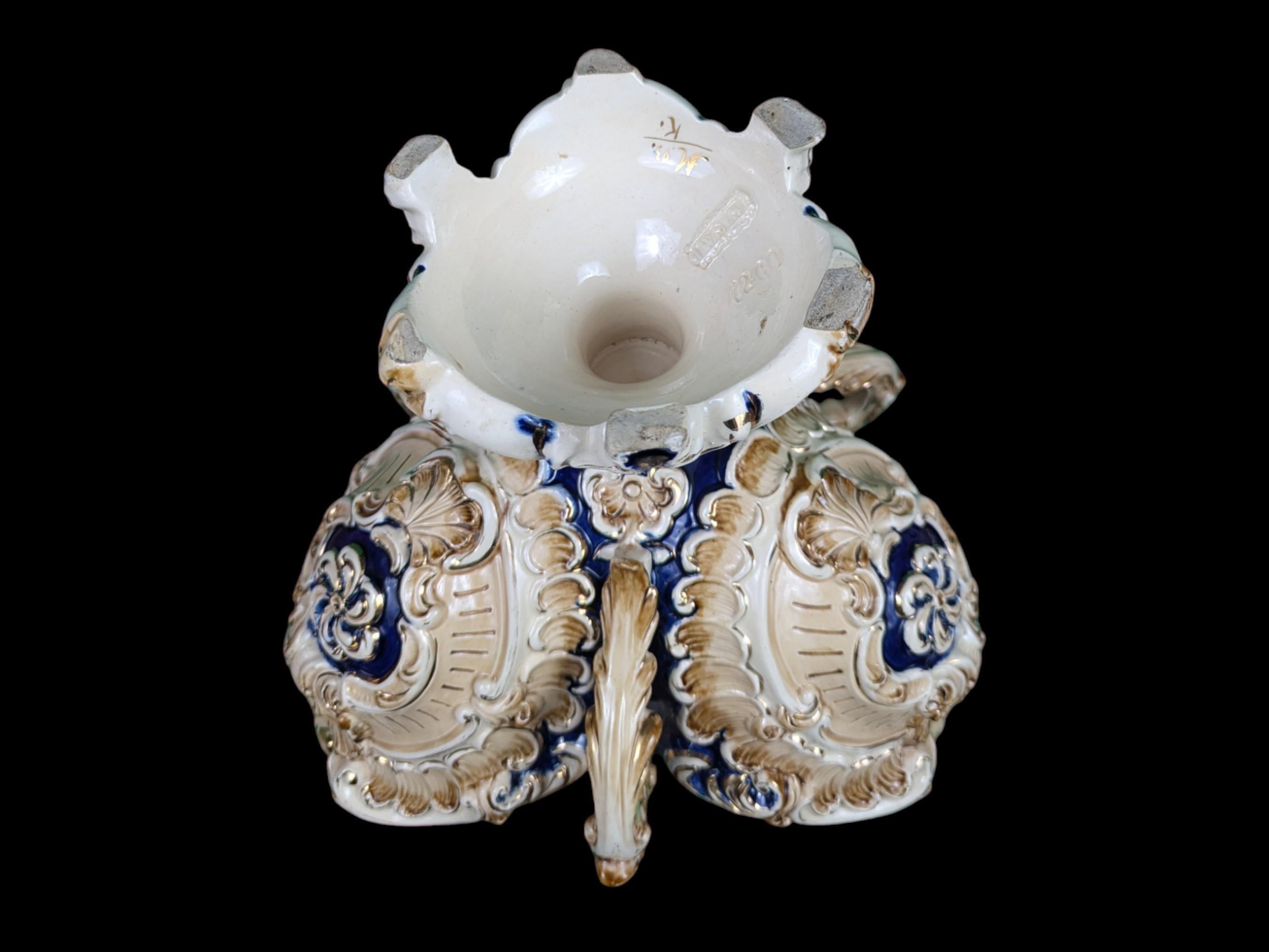 Glazed Antique WS&S Austrian Majolica Clover Shape Bowl