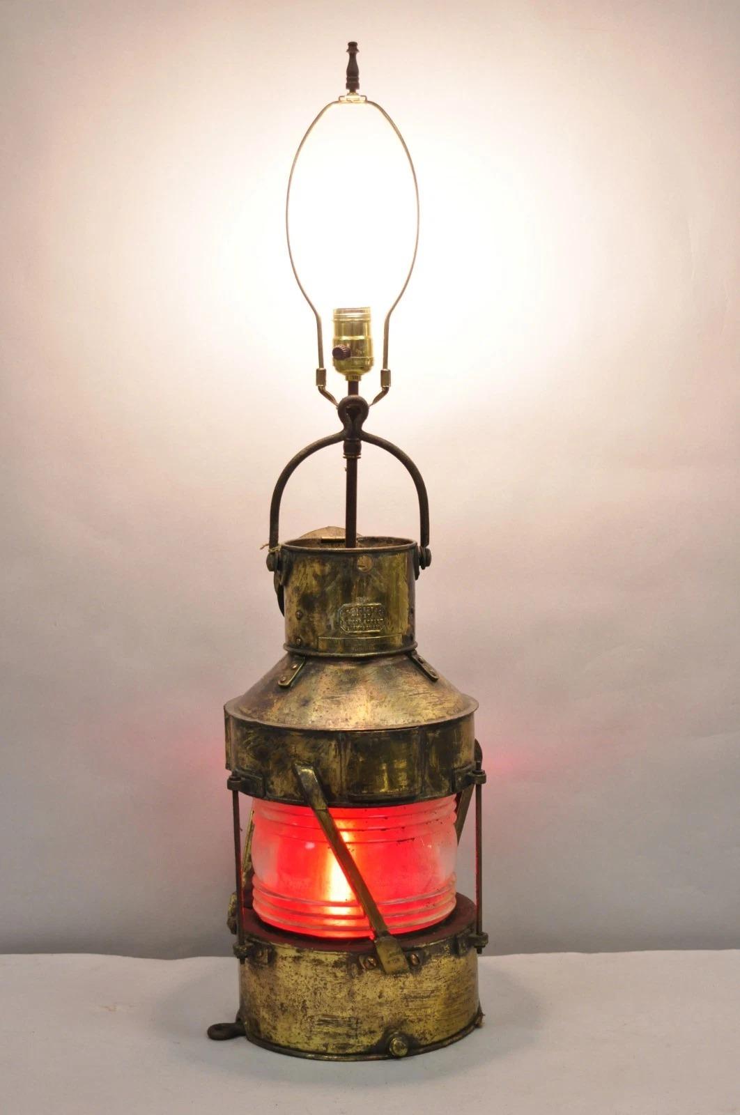 Antiguo WT George & Co Lámpara de mesa convertida en farol marítimo inglés de cobre en venta 3