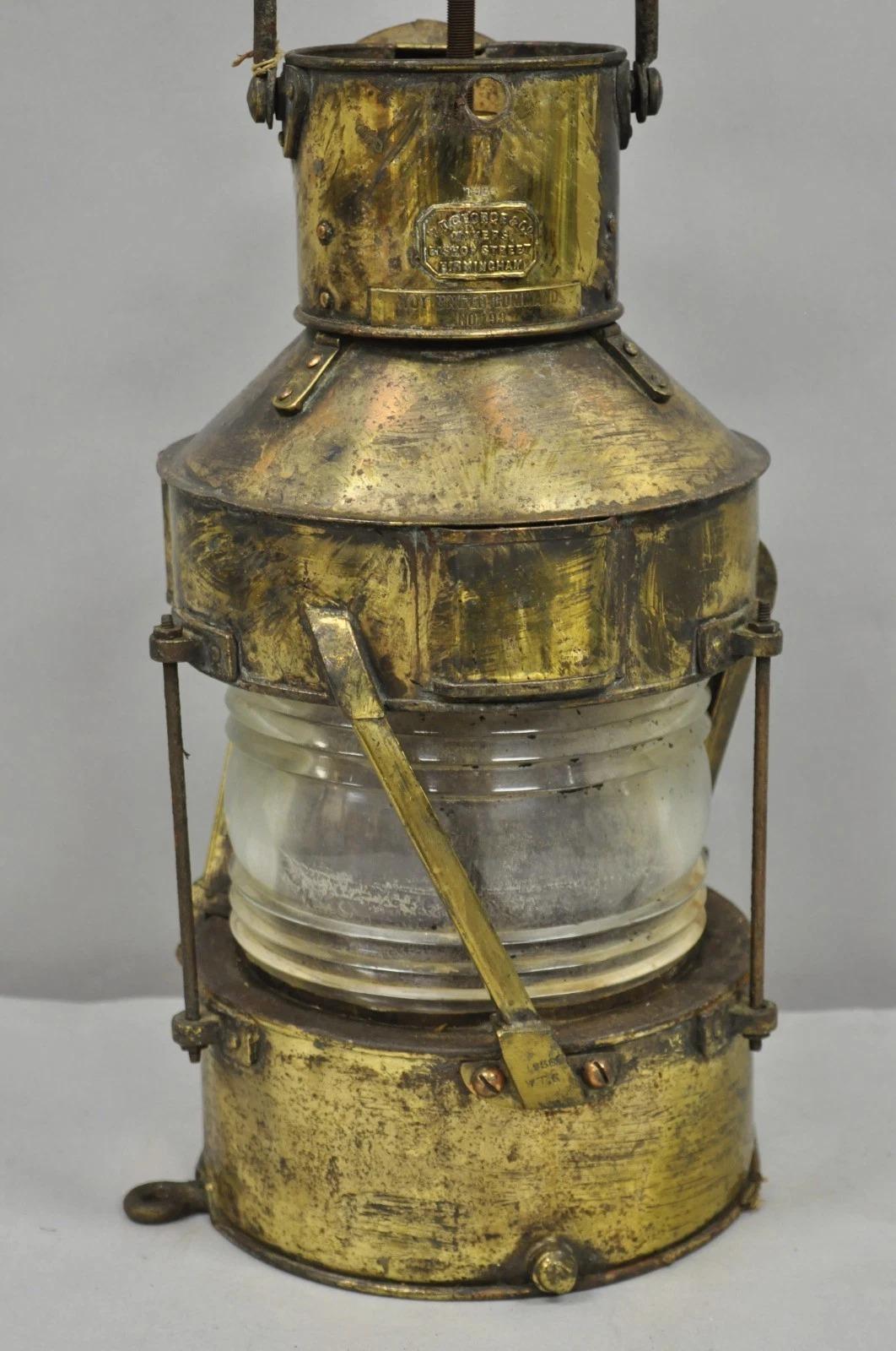 Antiguo WT George & Co Lámpara de mesa convertida en farol marítimo inglés de cobre Desconocido en venta