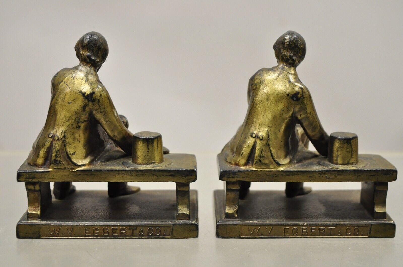 Antique W.V. Egbert Co. Seated Abraham Abe Lincoln Metal Bronze Bookends For Sale 4