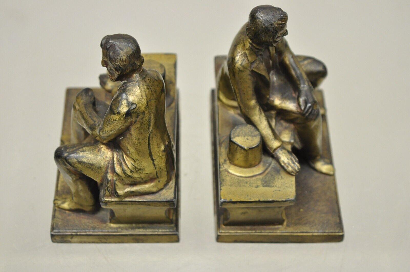 20th Century Antique W.V. Egbert Co. Seated Abraham Abe Lincoln Metal Bronze Bookends For Sale