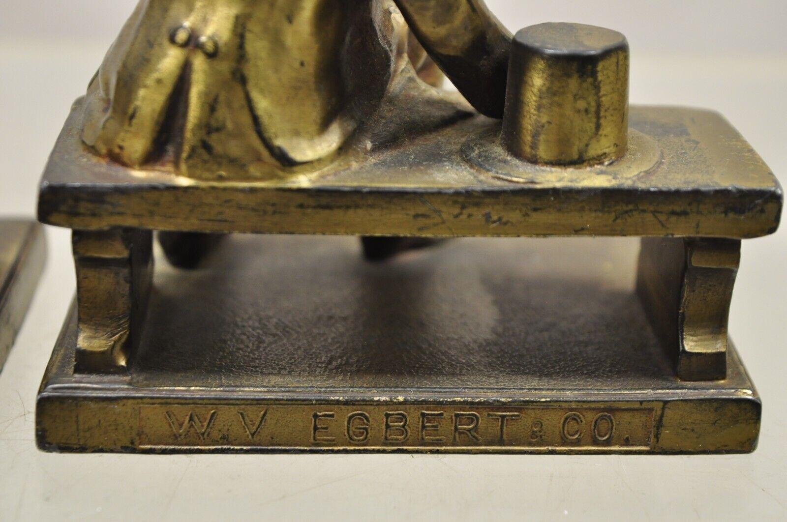 Antike W.V. Egbert Co. sitzende Abraham Abe Lincoln Metallbronze-Buchstützen im Angebot 3