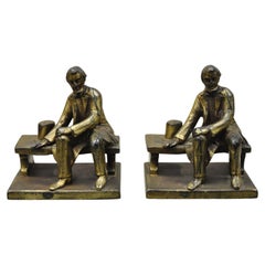 Antique W.V. Egbert Co. Seated Abraham Abe Lincoln Metal Bronze Bookends