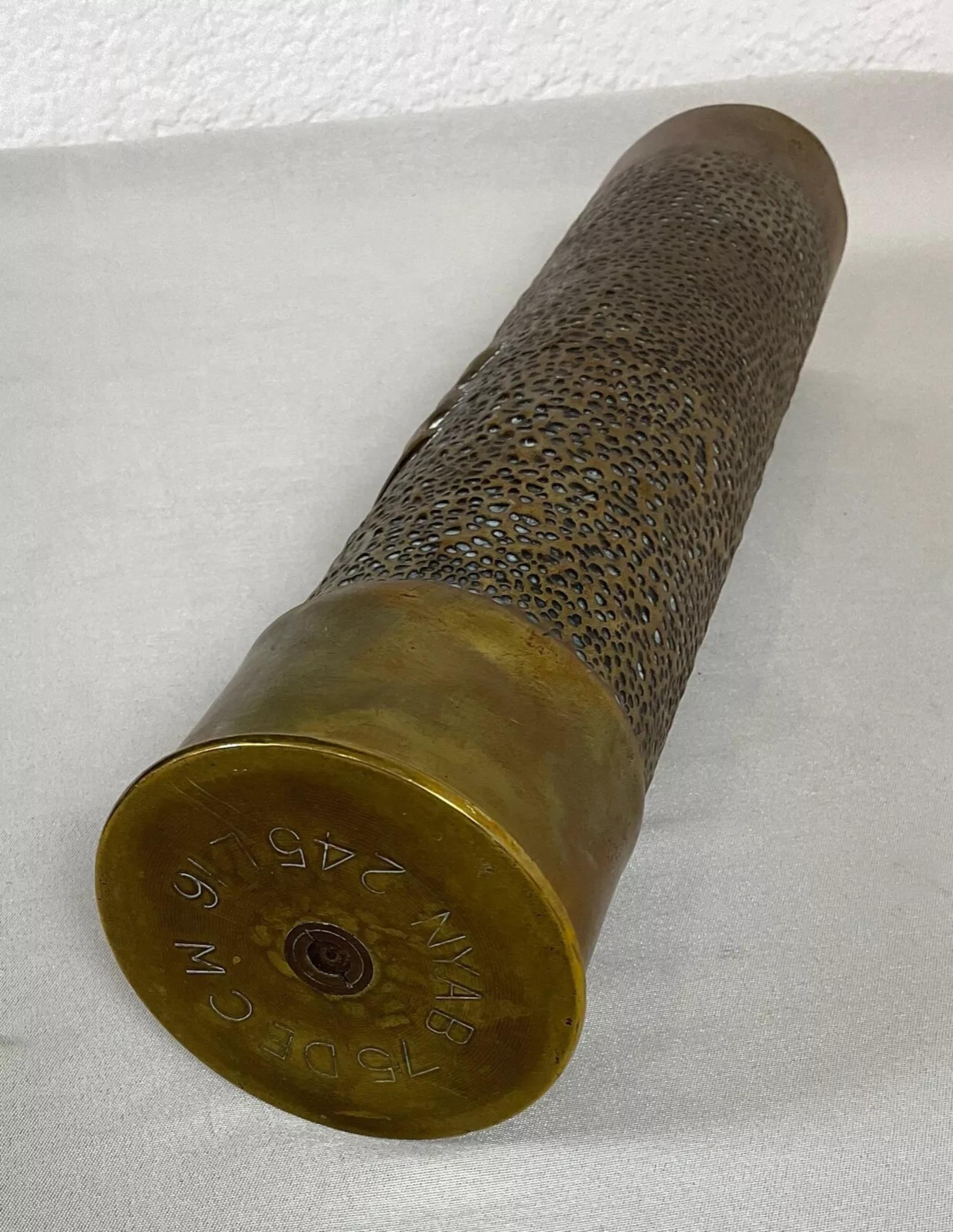 Antike WW1 1916 Trench Art Shell Fall - Eiche Blatt und Eichel Design - 2Y494 im Zustand „Gut“ im Angebot in Bordeaux, FR