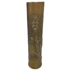 Antiguo estuche de conchas de arte de trinchera de 1916 de la 1ª Guerra Mundial - Diseño de hoja de roble y bellota - 2Y494