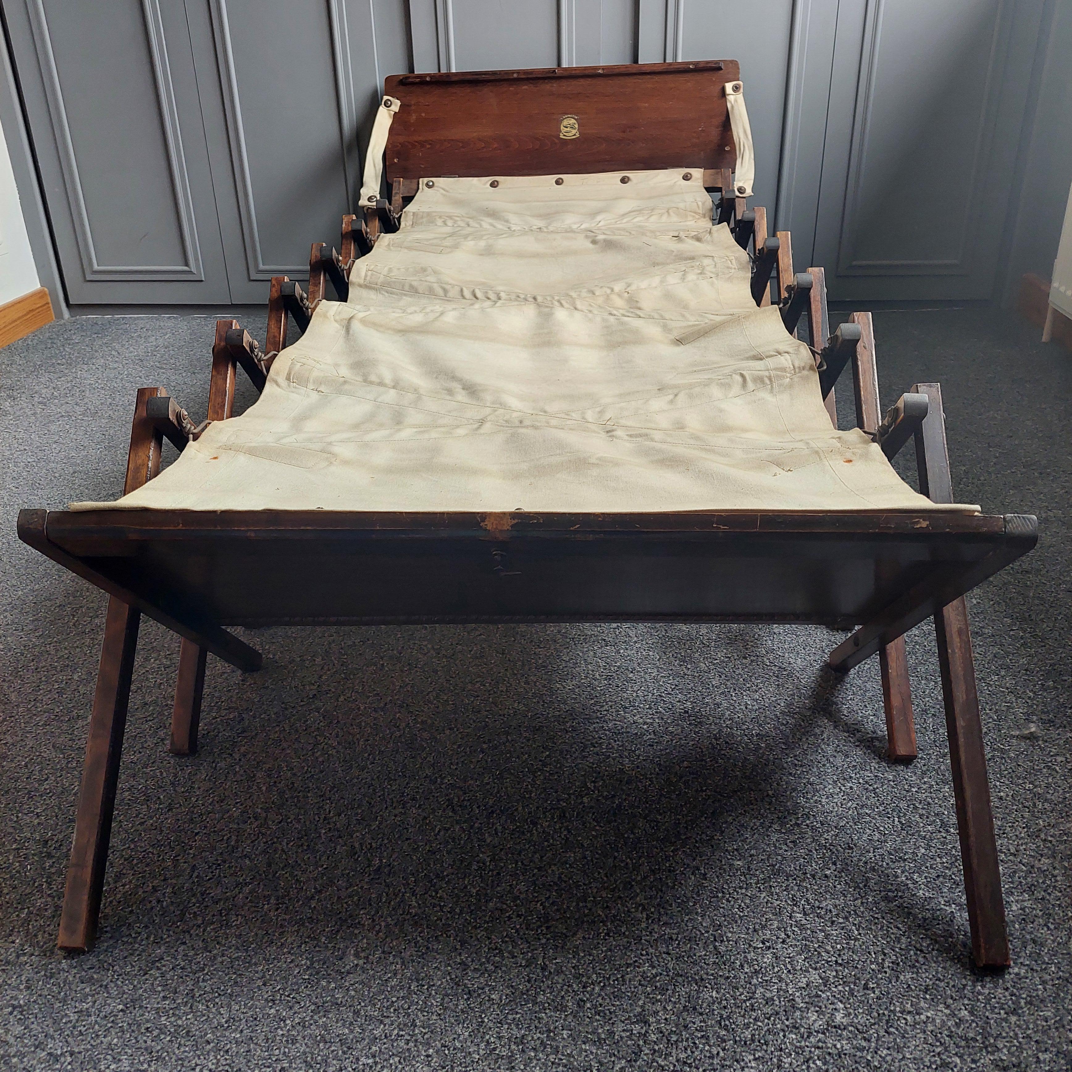 Antique WW1  Military Officers 'Cabinetta' folding campaign bed , 1900s 6
