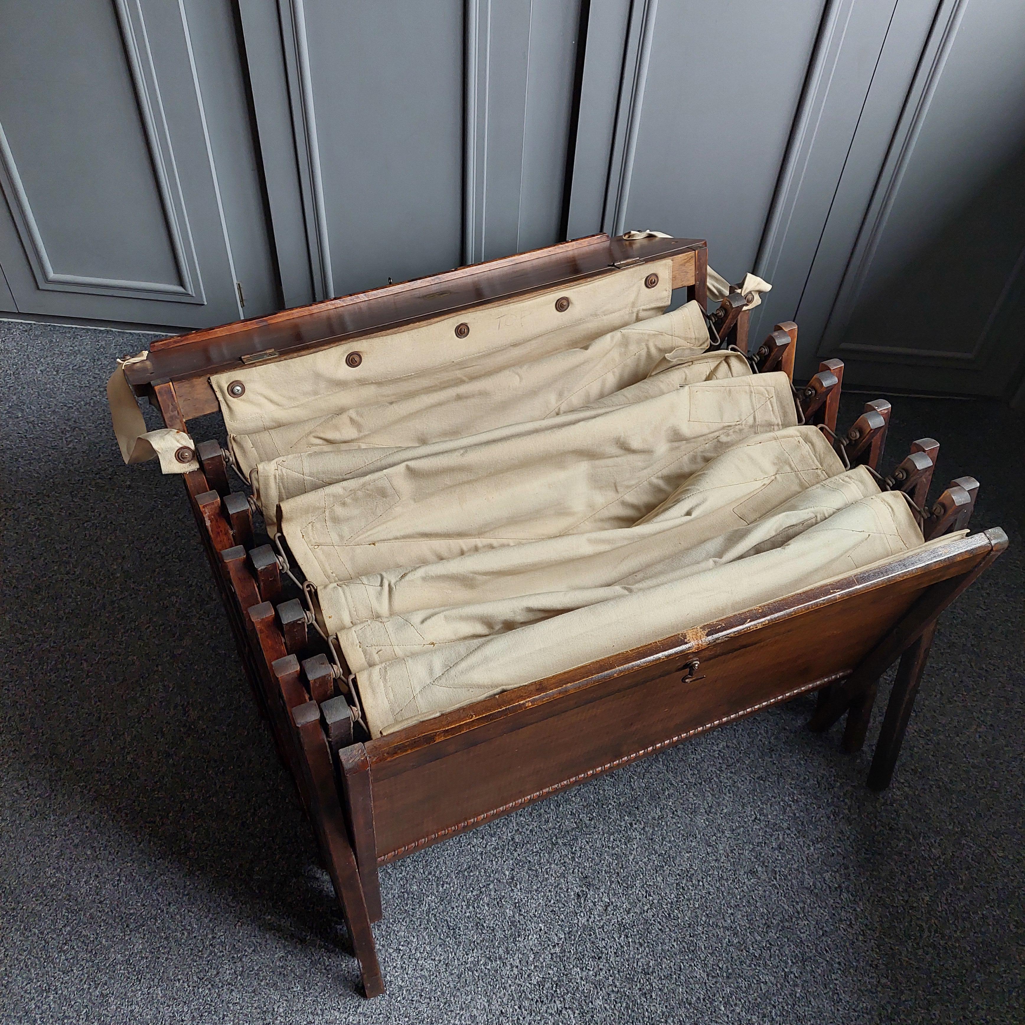 Early 20th Century Antique WW1  Military Officers 'Cabinetta' folding campaign bed , 1900s