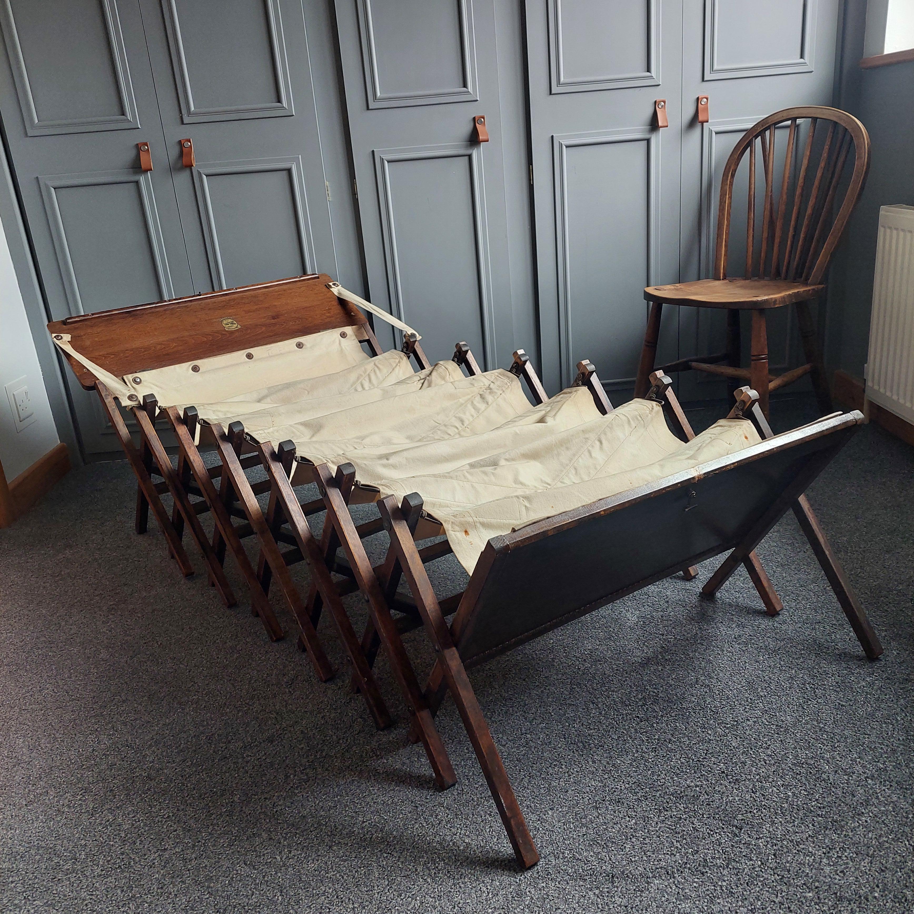 Antique WW1  Military Officers 'Cabinetta' folding campaign bed , 1900s 1
