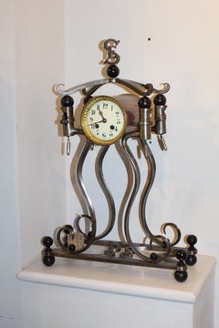 Antique WWI Trench Art Bayonet Sword Shell Shot Metalwork Mantel French Clock