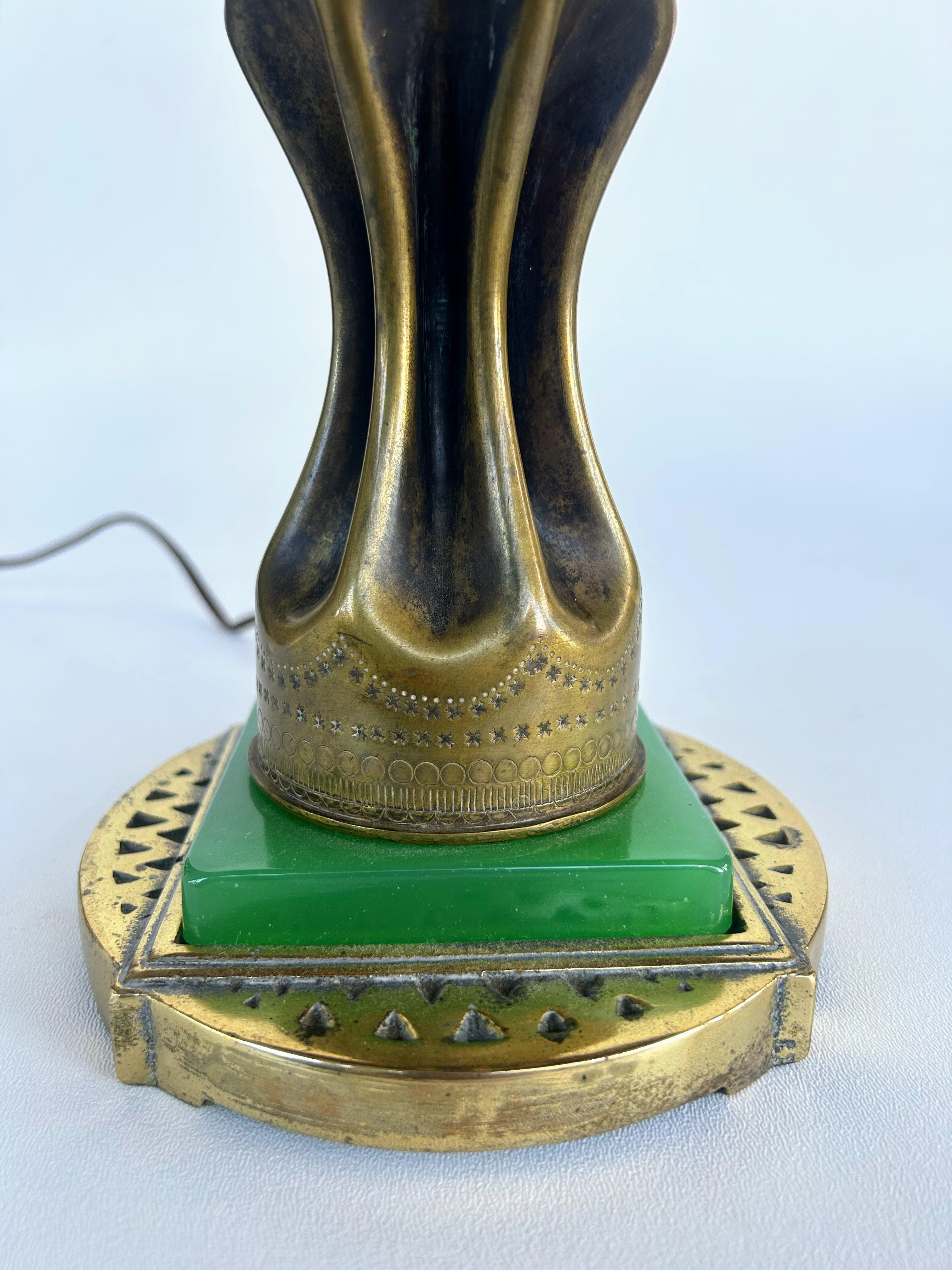 20th Century Antique WWI Trench Art Engraved Brass Artillery Shell Table Lamp For Sale