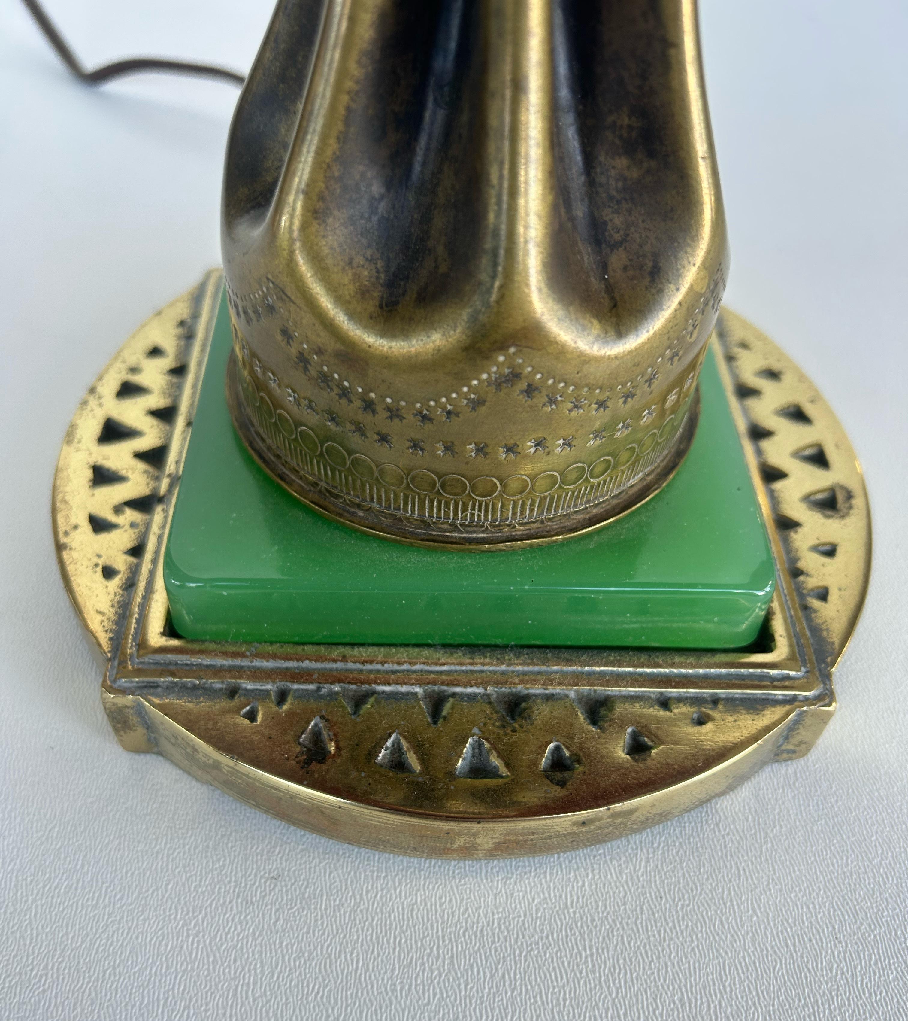 Antique WWI Trench Art Engraved Brass Artillery Shell Table Lamp For Sale 1