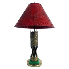 Antique WWI Trench Art Engraved Brass Artillery Shell Table Lamp