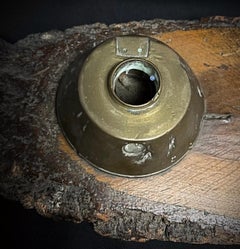 Antique WWI Inkwell with German Flare Shell Heads on Wooden Base - 2Y324