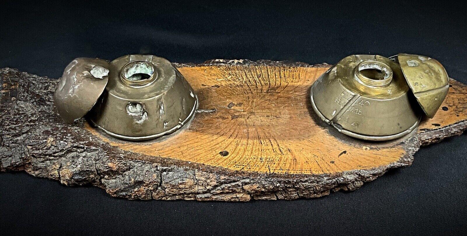 Encrier ancien de la Première Guerre mondiale avec têtes de coquillages allemands sur base en bois - 2Y324 en vente 2
