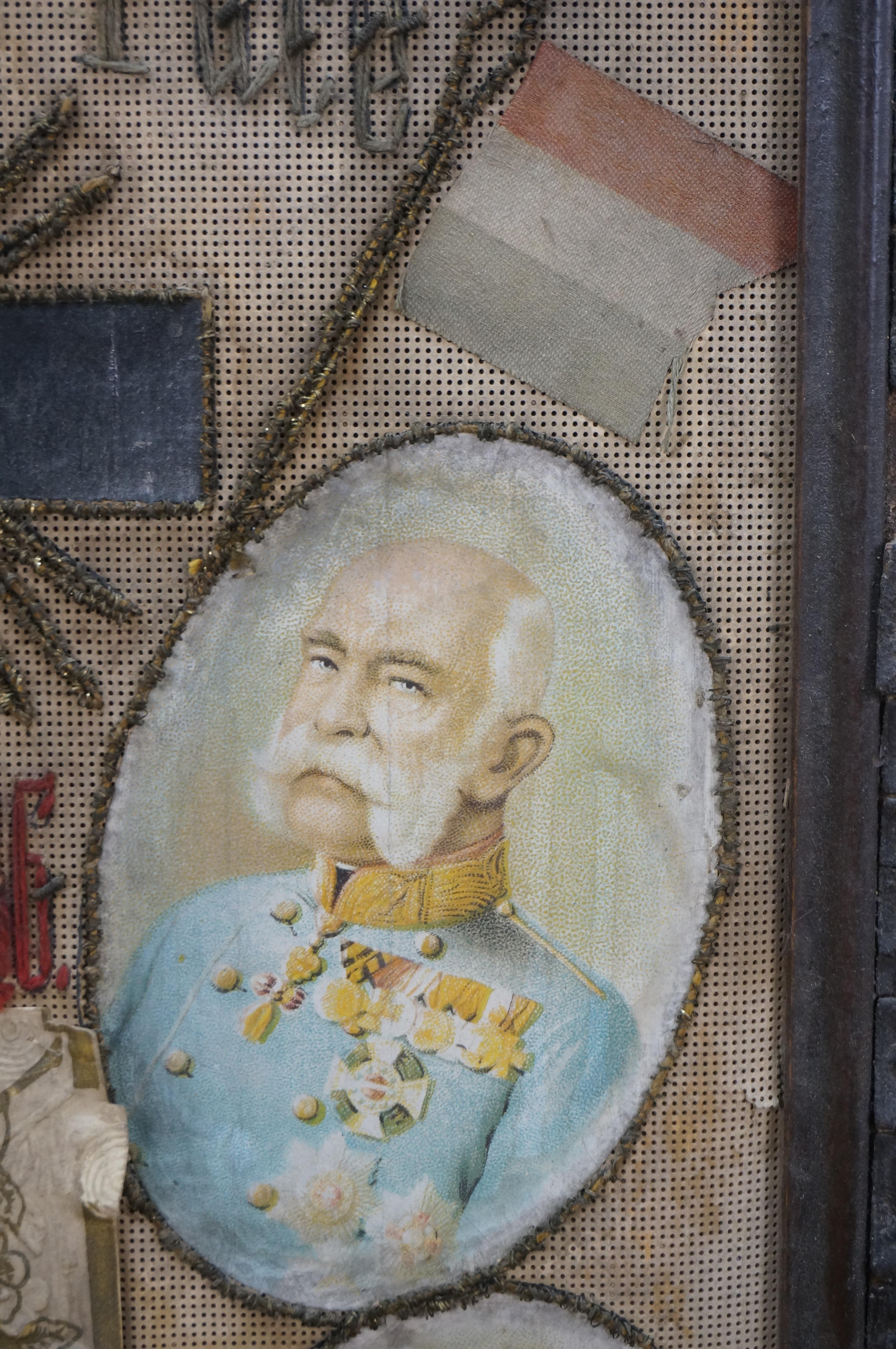 Antico pascià ottomano della prima guerra mondiale, ricamato con un collage di appelli militari per la pace, 19