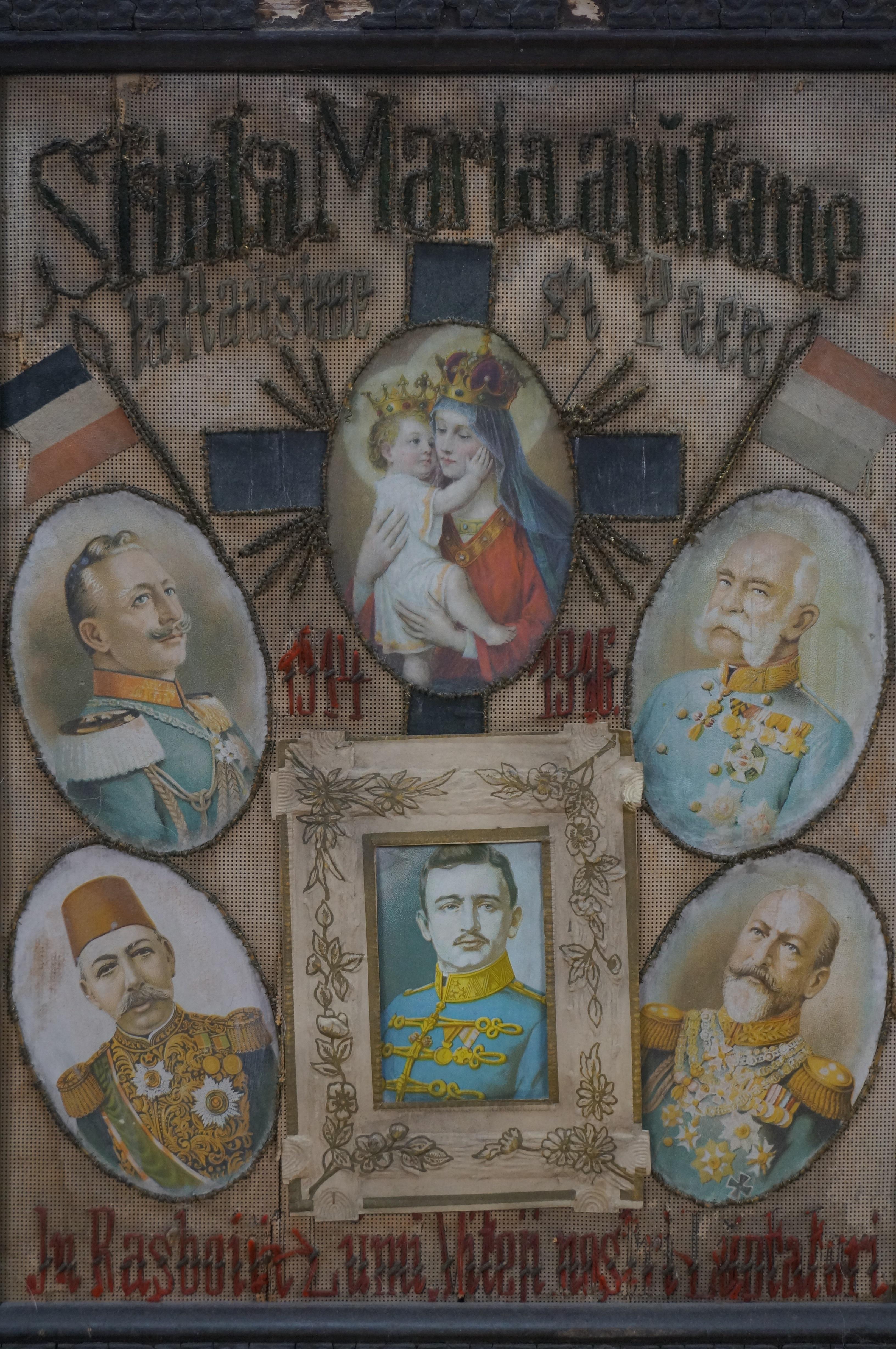 Antico pascià ottomano della prima guerra mondiale, ricamato con un collage di appelli militari per la pace, 19