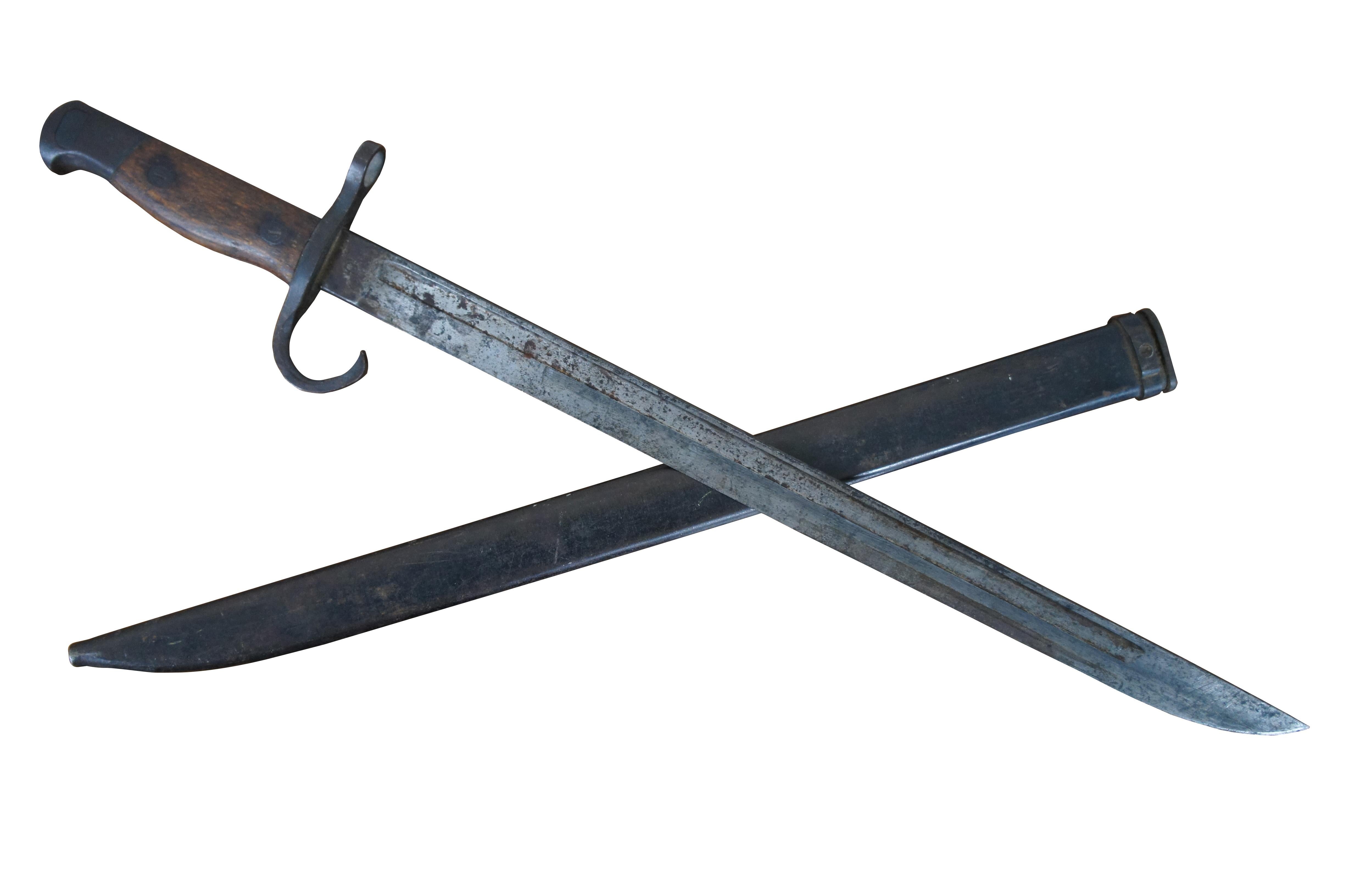 World War II era Imperial Japanese Type 30 bayonet with hooked quillon, wood grip, and metal scabbard. This early model was made between 1936 and 1943 and came from the Tokyo or Kokura Arsenal.

Province
Estate of J. Frederic Gagel, owner of