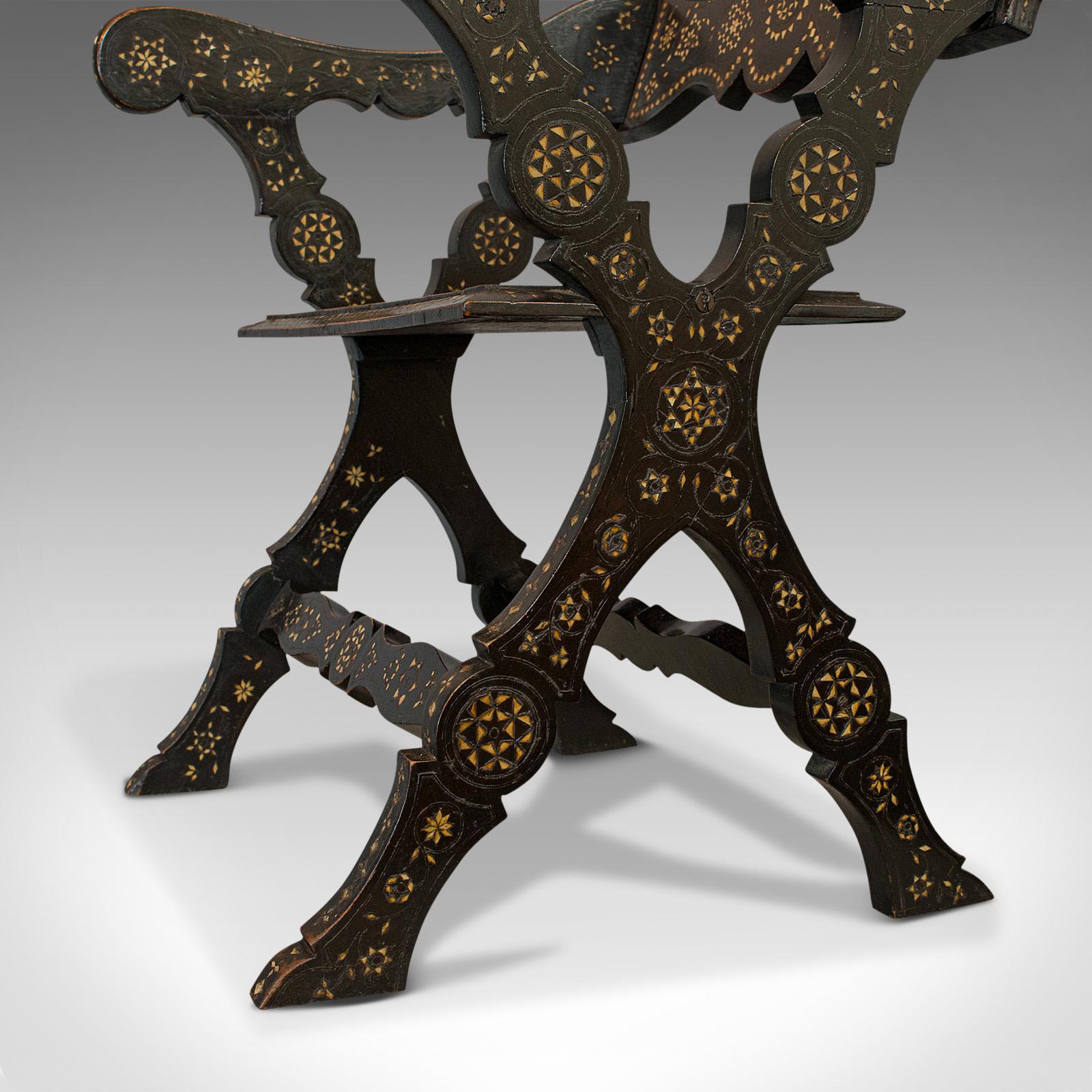 Sedia antica con telaio a X, Medio Oriente, mogano, sedile, intarsio in osso, 1850 ca. in vendita 5