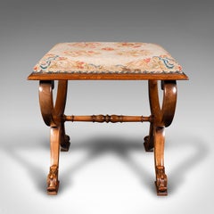 Antique X Frame Stool, English, Walnut, Needlepoint, Footstool, Regency, C.1820
