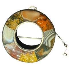 Antique XIX c. Scottish Silver Jasper & Hardstone Circular 50mm Brooch.