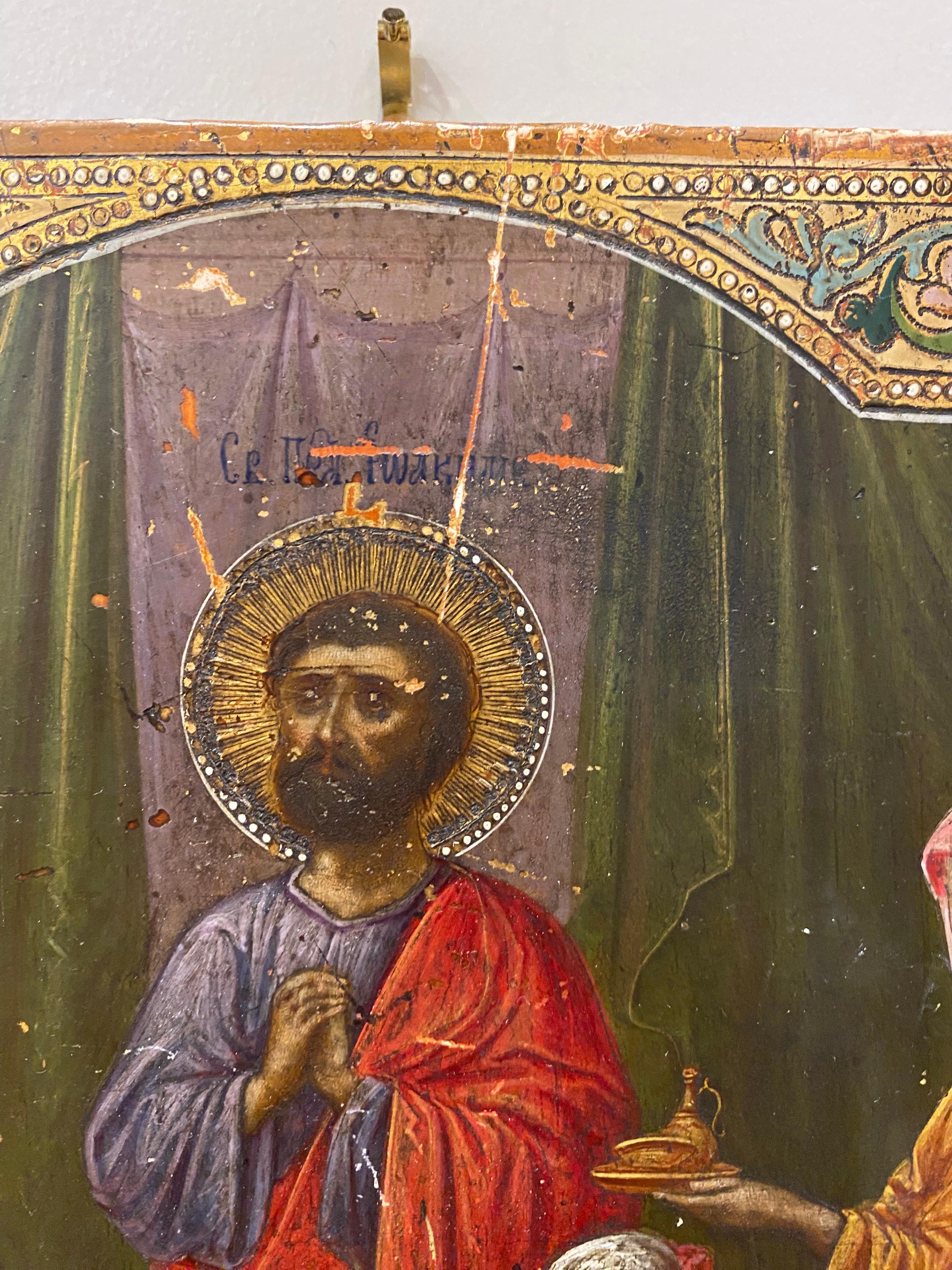 Antike russische Ikone des XIX. Jahrhunderts, die Jesus Christus und die Heiligen darstellt. im Zustand „Gut“ in MELBOURNE, AU