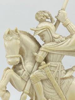Antique XIXc Indian Natural Carving of St George Slaying a Dragon. Dieppe Style.