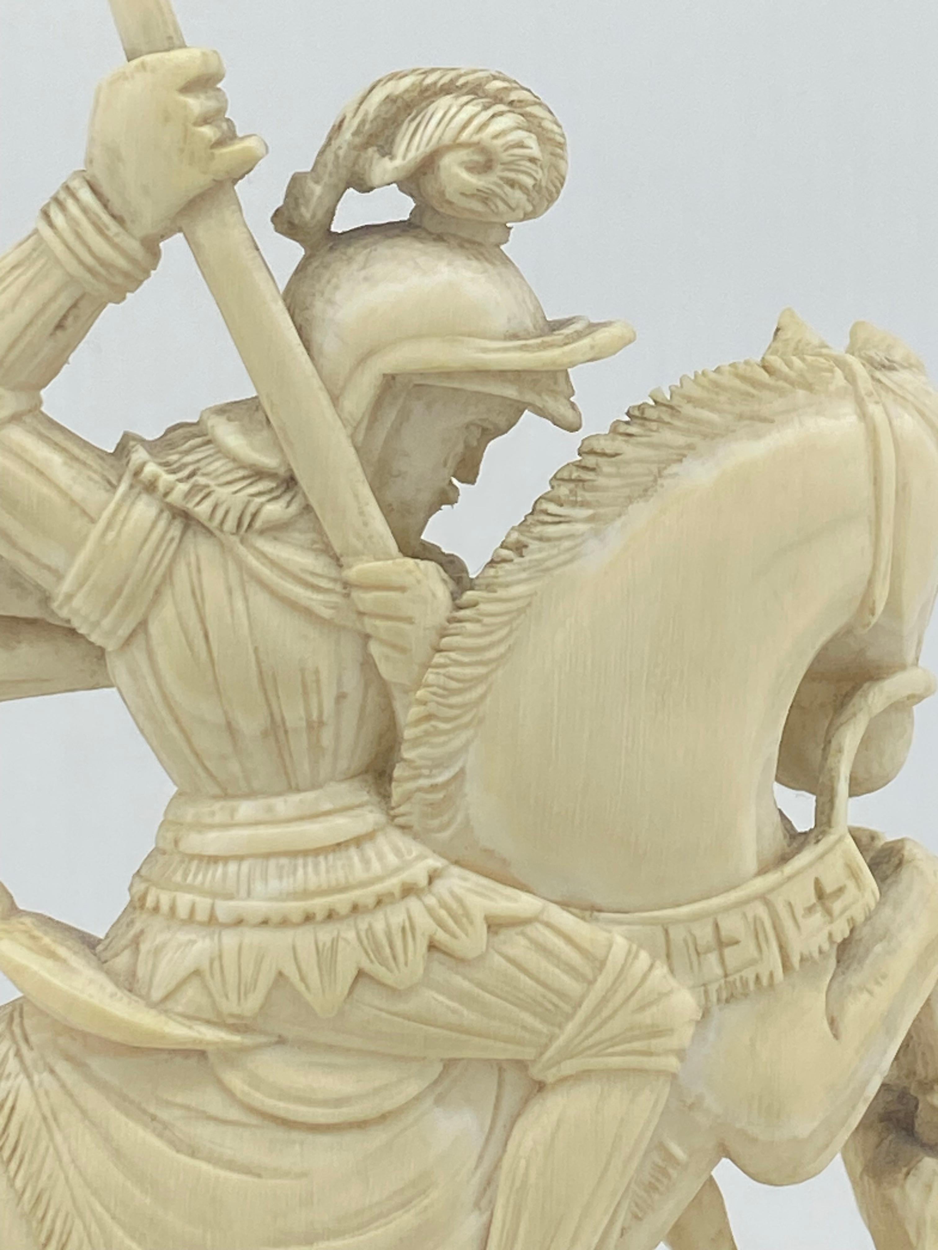 Antique XIXc Indian Natural Carving of St George Slaying a Dragon. Dieppe Style. For Sale 2