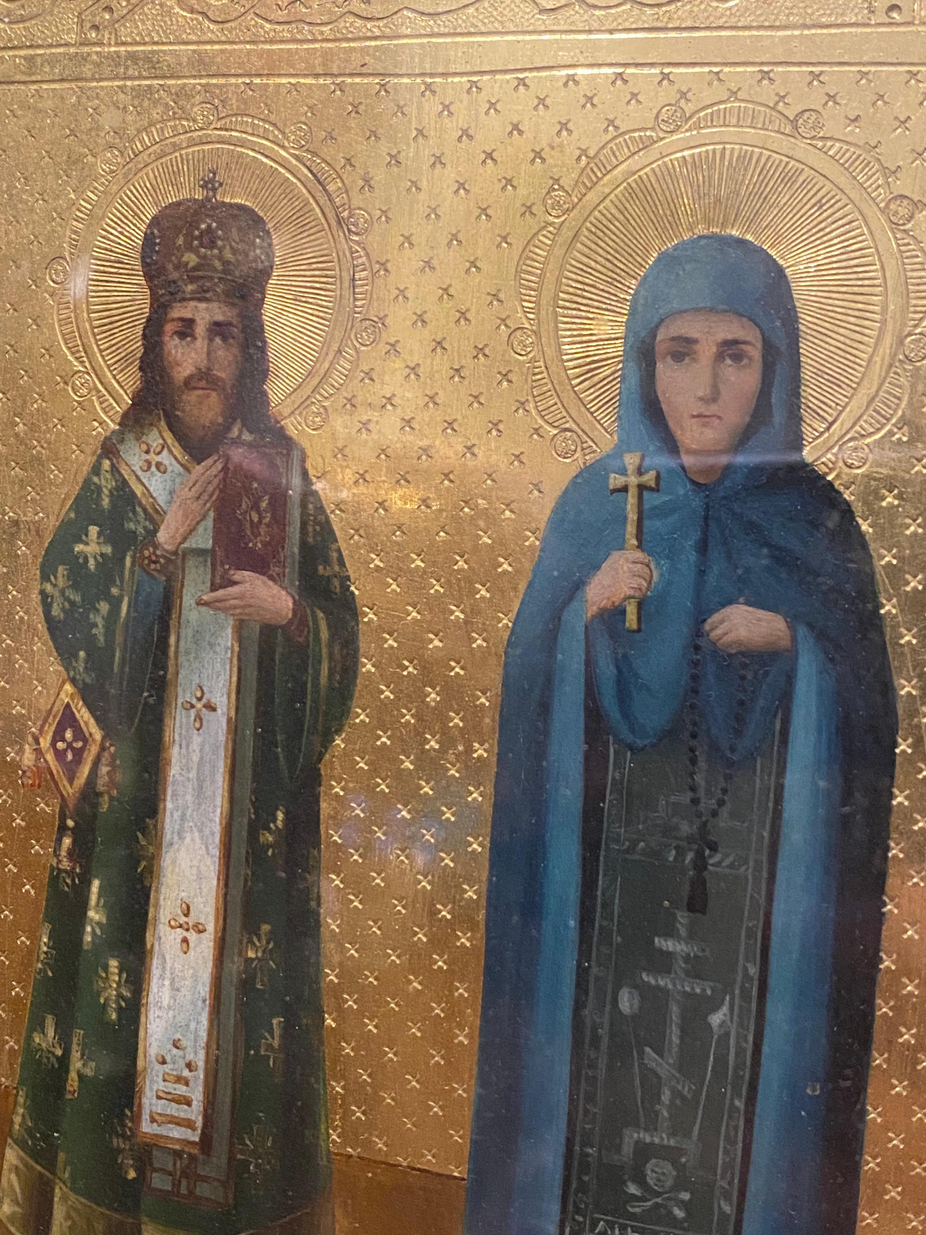 Antiquity XIXc Russian Icon, Framed & inside Wooden Box, depicting 2 Saints. 2