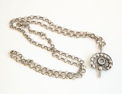Antique XL 835 Silver Jasseron Necklace (80 cm) with Antique Silver Watch Key