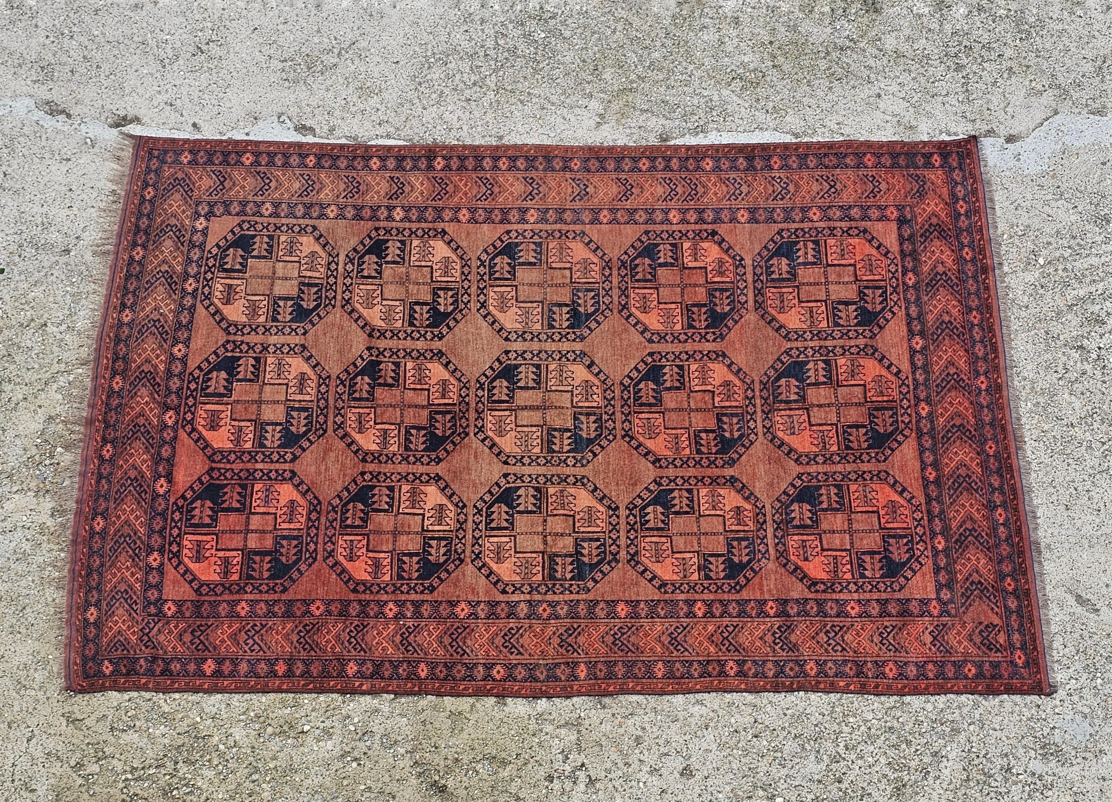 Antique XL Afghan Ersari Rug, hand-knotted, wool with silk details For Sale 5
