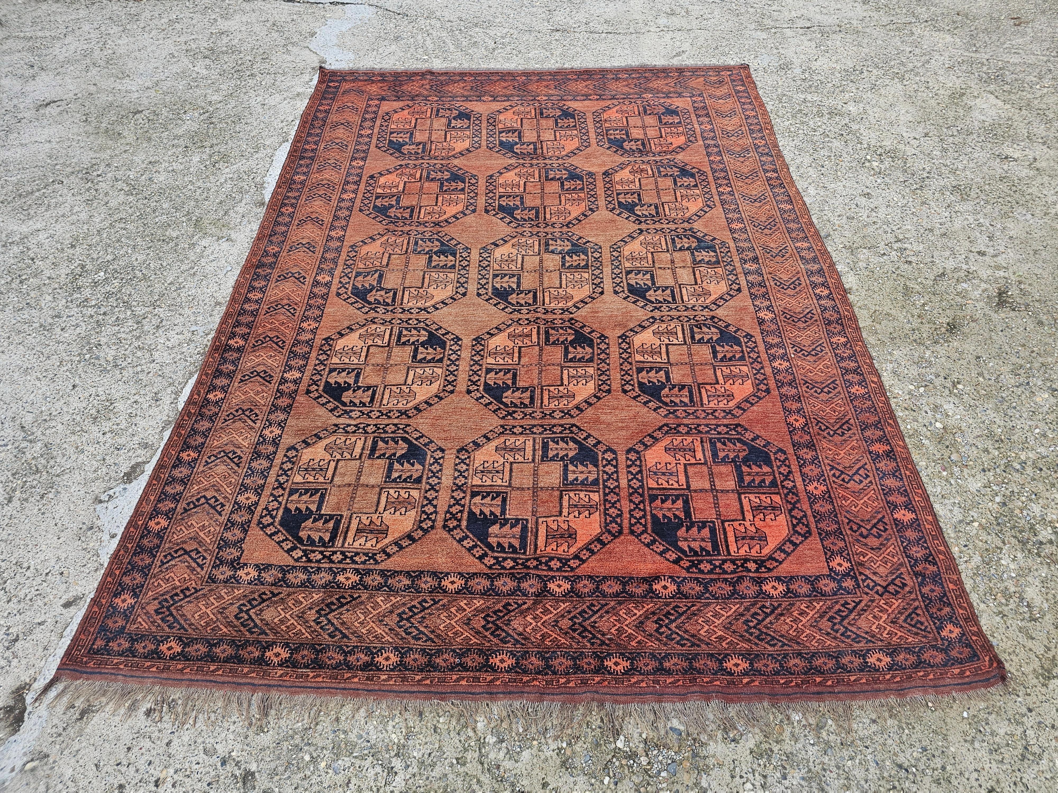 Antique XL Afghan Ersari Rug, hand-knotted, wool with silk details In Good Condition For Sale In Beograd, RS