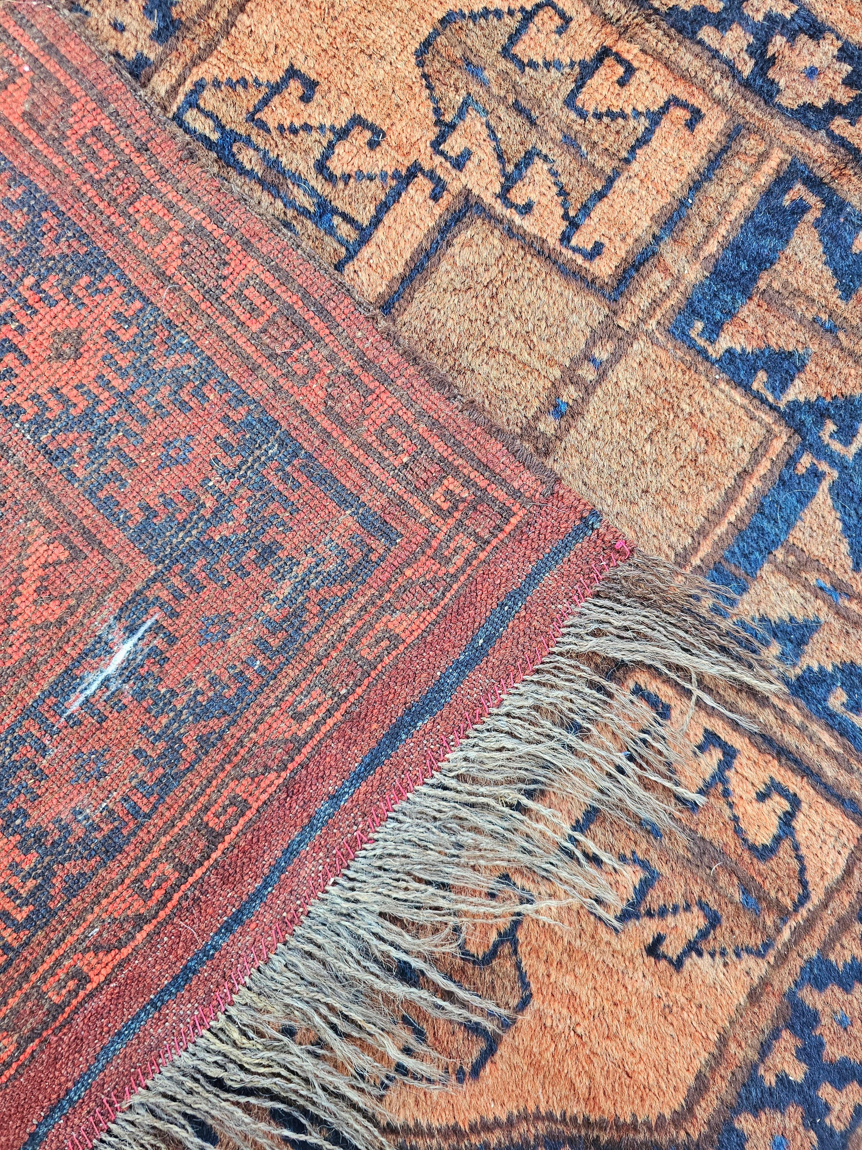 Antique XL Afghan Ersari Rug, hand-knotted, wool with silk details For Sale 1