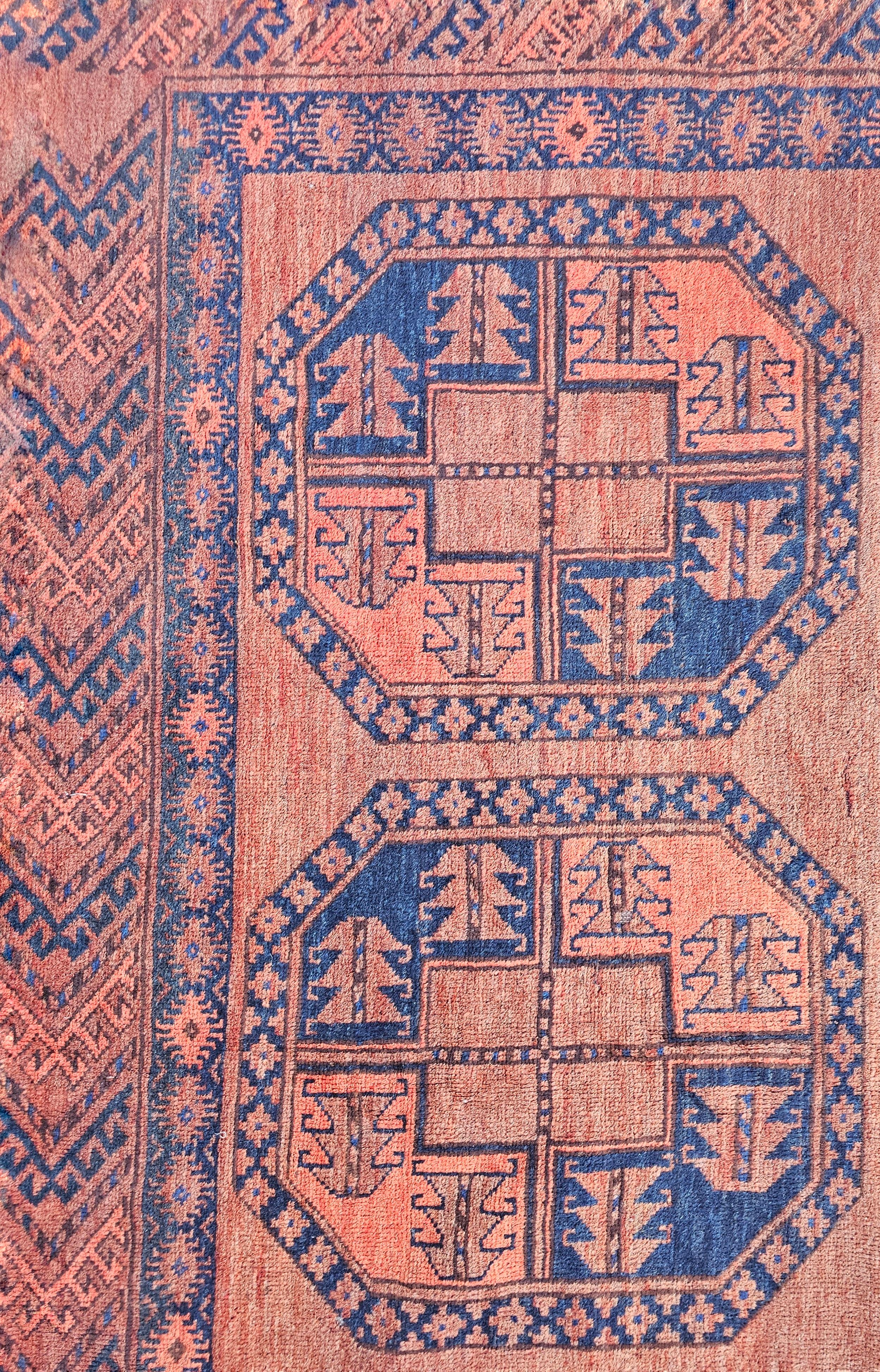 Antique XL Afghan Ersari Rug, hand-knotted, wool with silk details For Sale 2