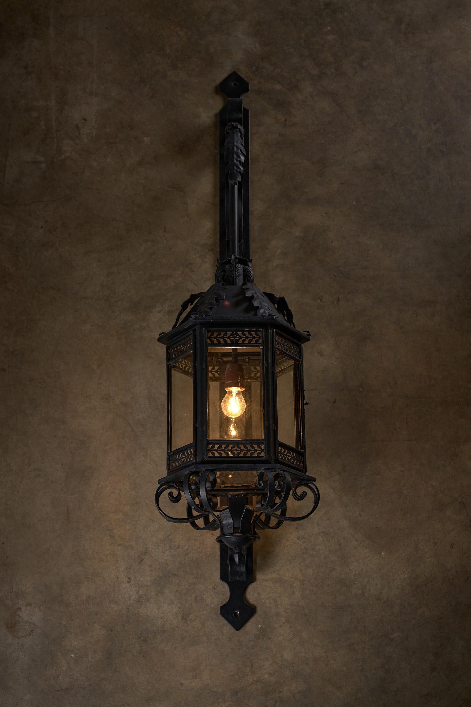 European Antique XL Wrought Iron Wall Lanterns – Pair