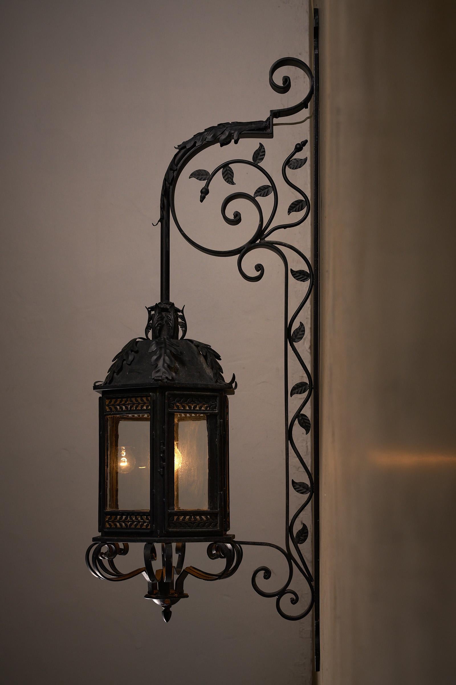 Hand-Crafted Antique XL Wrought Iron Wall Lanterns – Pair