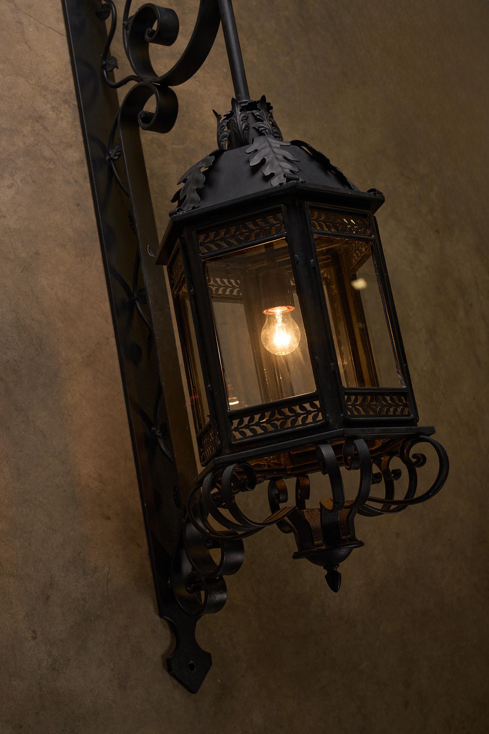 Antique XL Wrought Iron Wall Lanterns – Pair 1