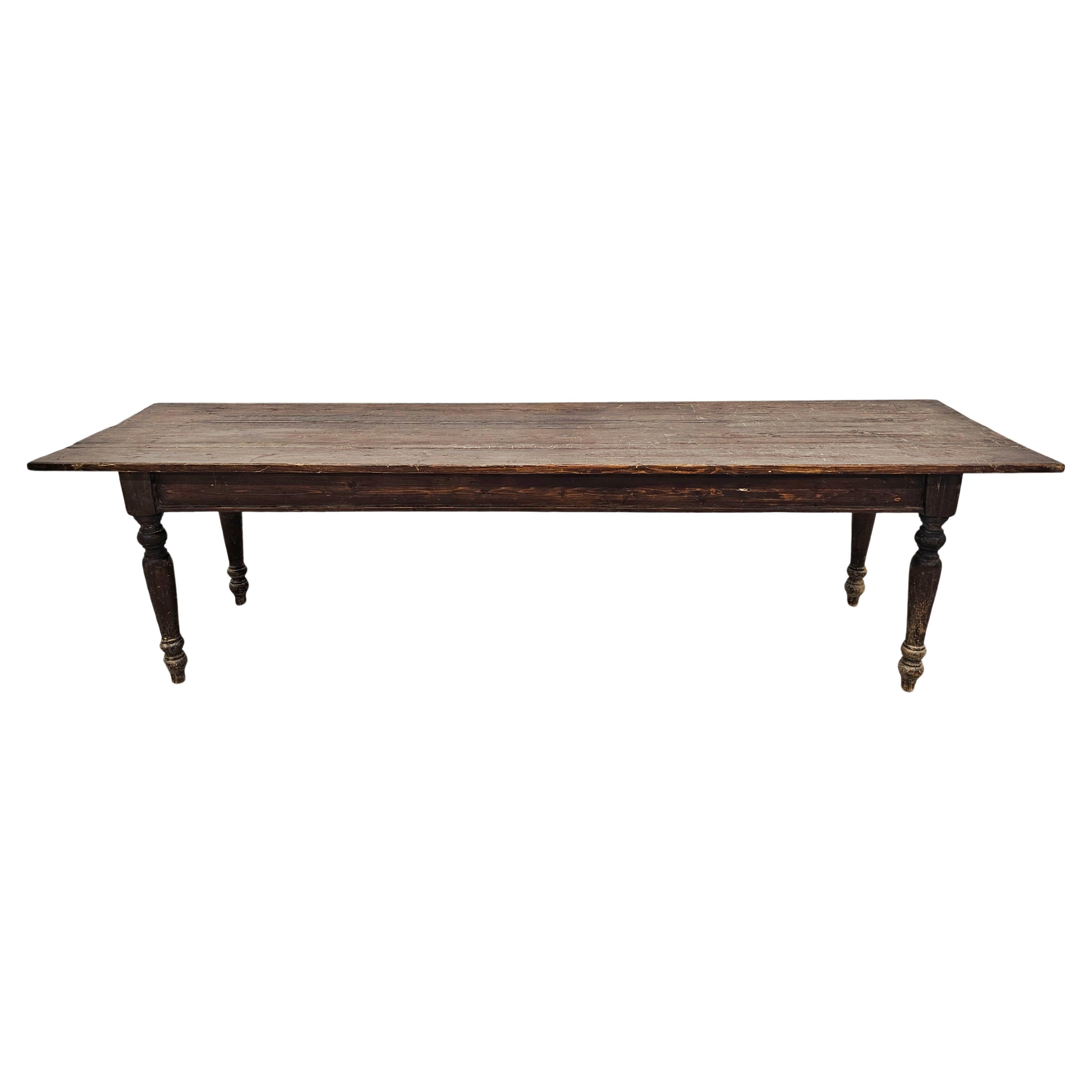 Antico tavolo da fattoria vittoriano XXL con ricca patina, in legno di pino, Inghilterra, anni 1850 in vendita