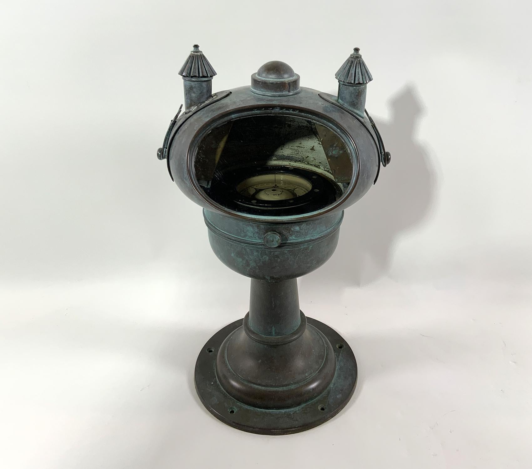 Antique Yacht Binnacle With Verdigris Finnish In Good Condition For Sale In Norwell, MA