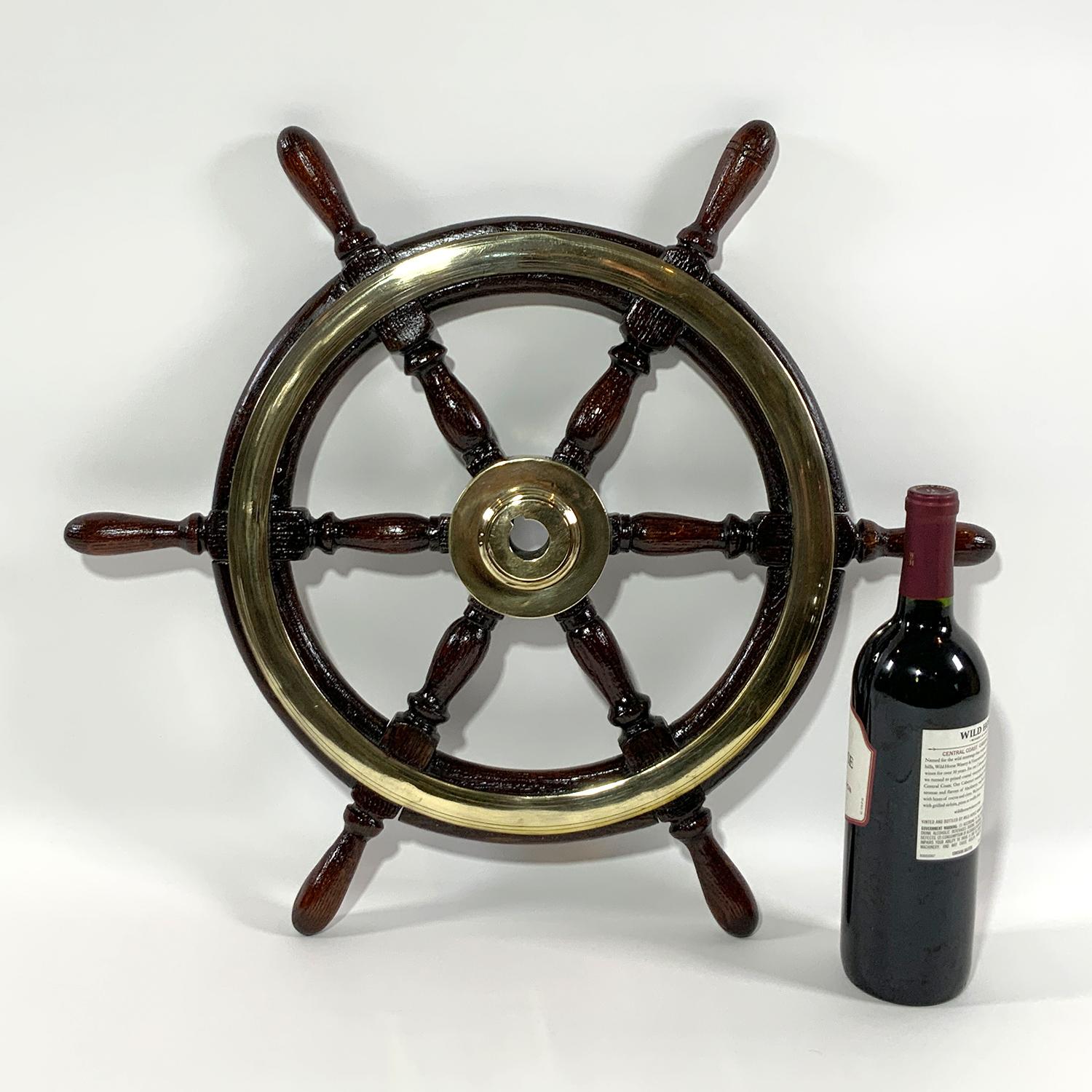 North American Antique Yacht Wheel With Brass