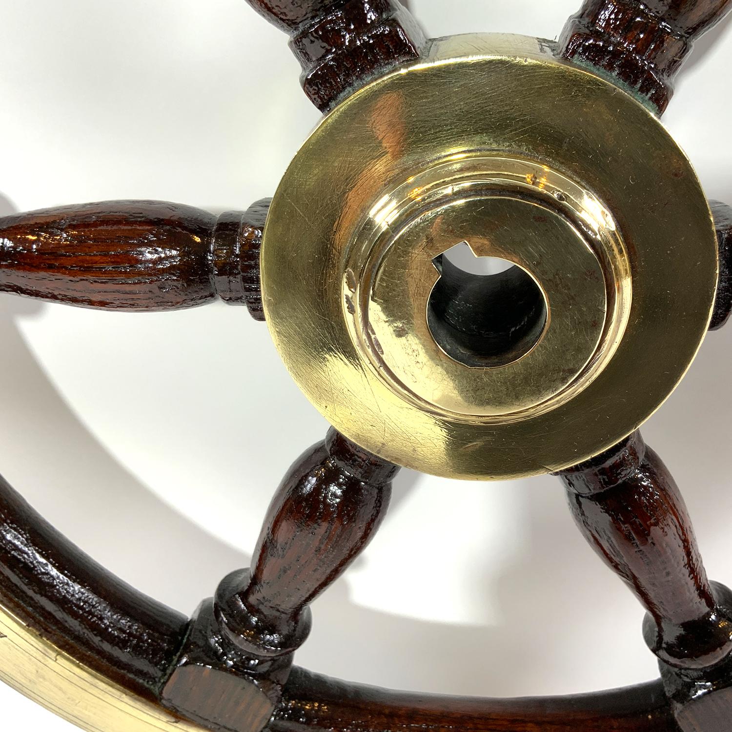 Late 19th Century Antique Yacht Wheel With Brass