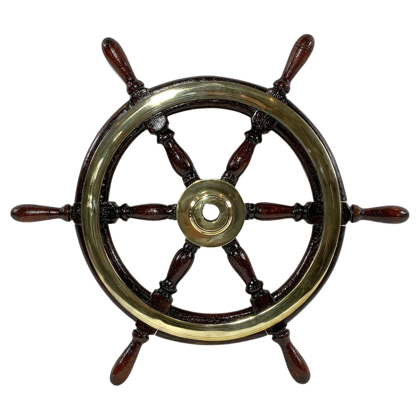 Vintage Brass and Wood Boat Steering Wheel at 1stDibs vintage boat