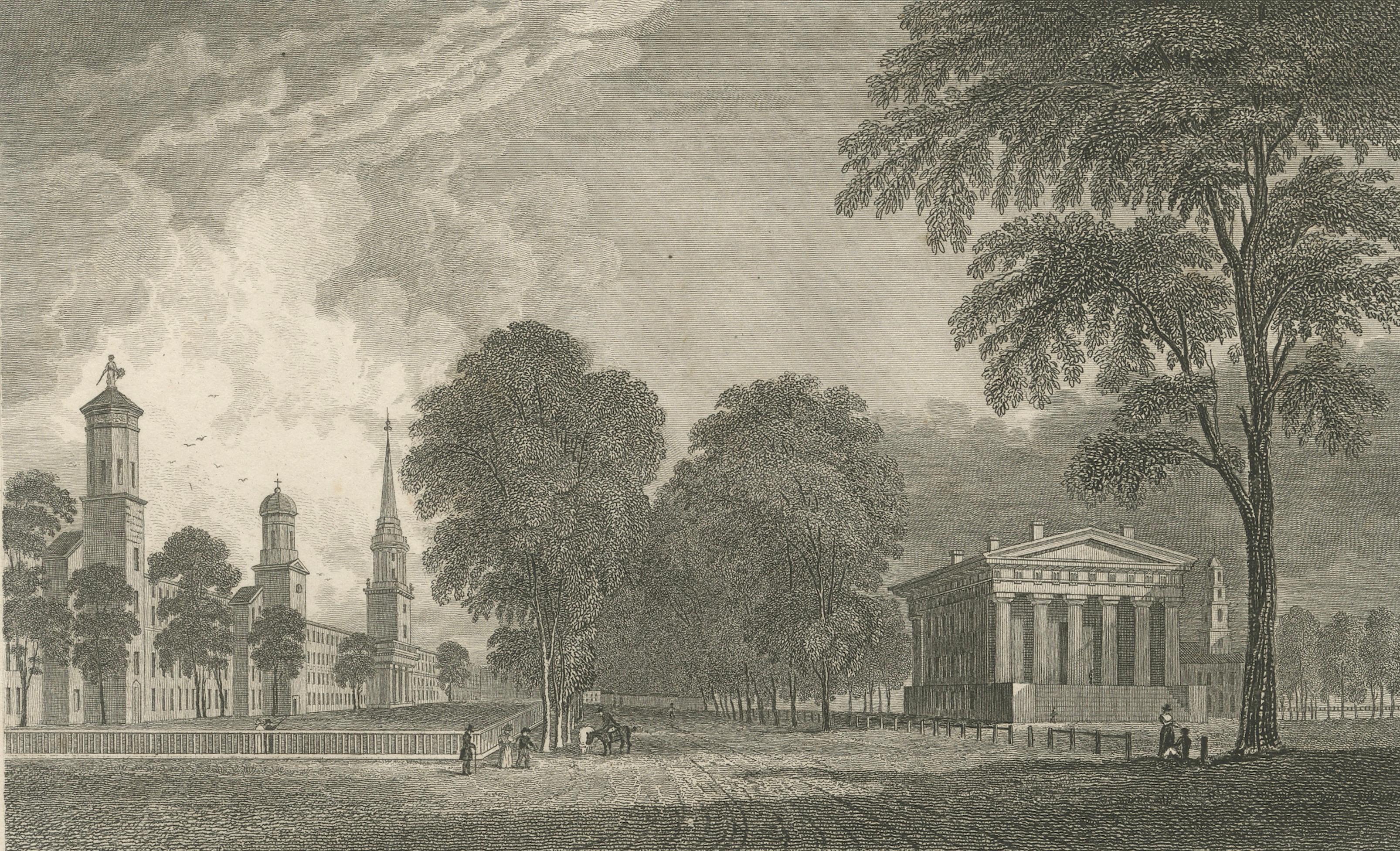 Antique Yale College & State House New Haven Connecticut, Meyer ca. 1850