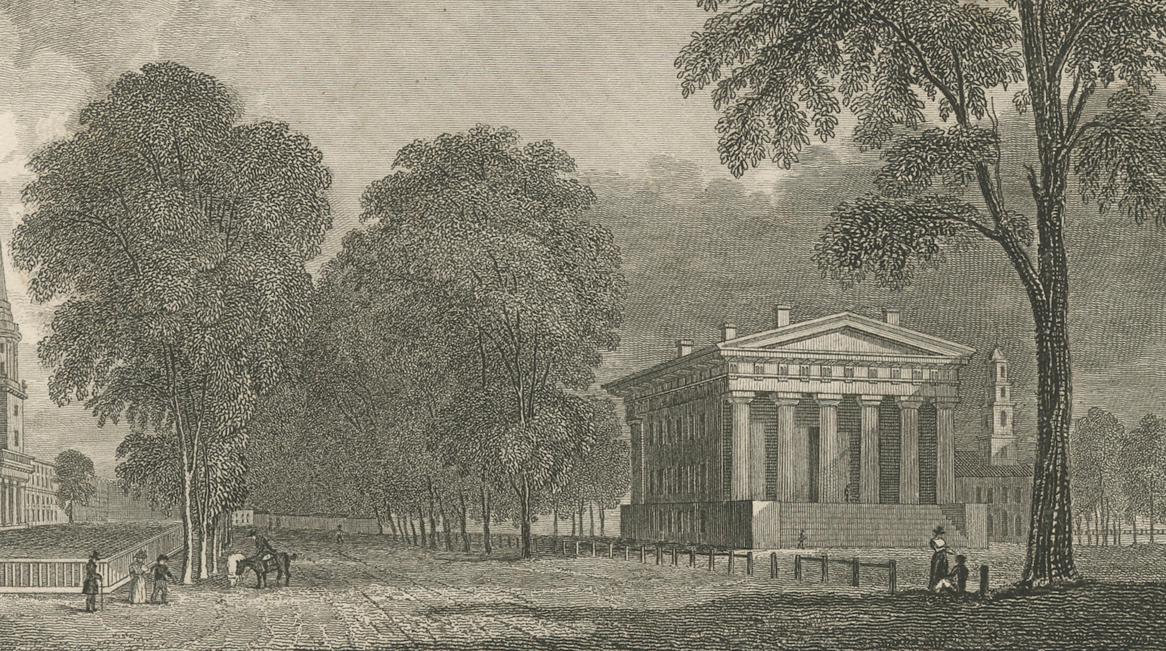 Antique Yale College & State House New Haven Connecticut, Meyer ca. 1850
