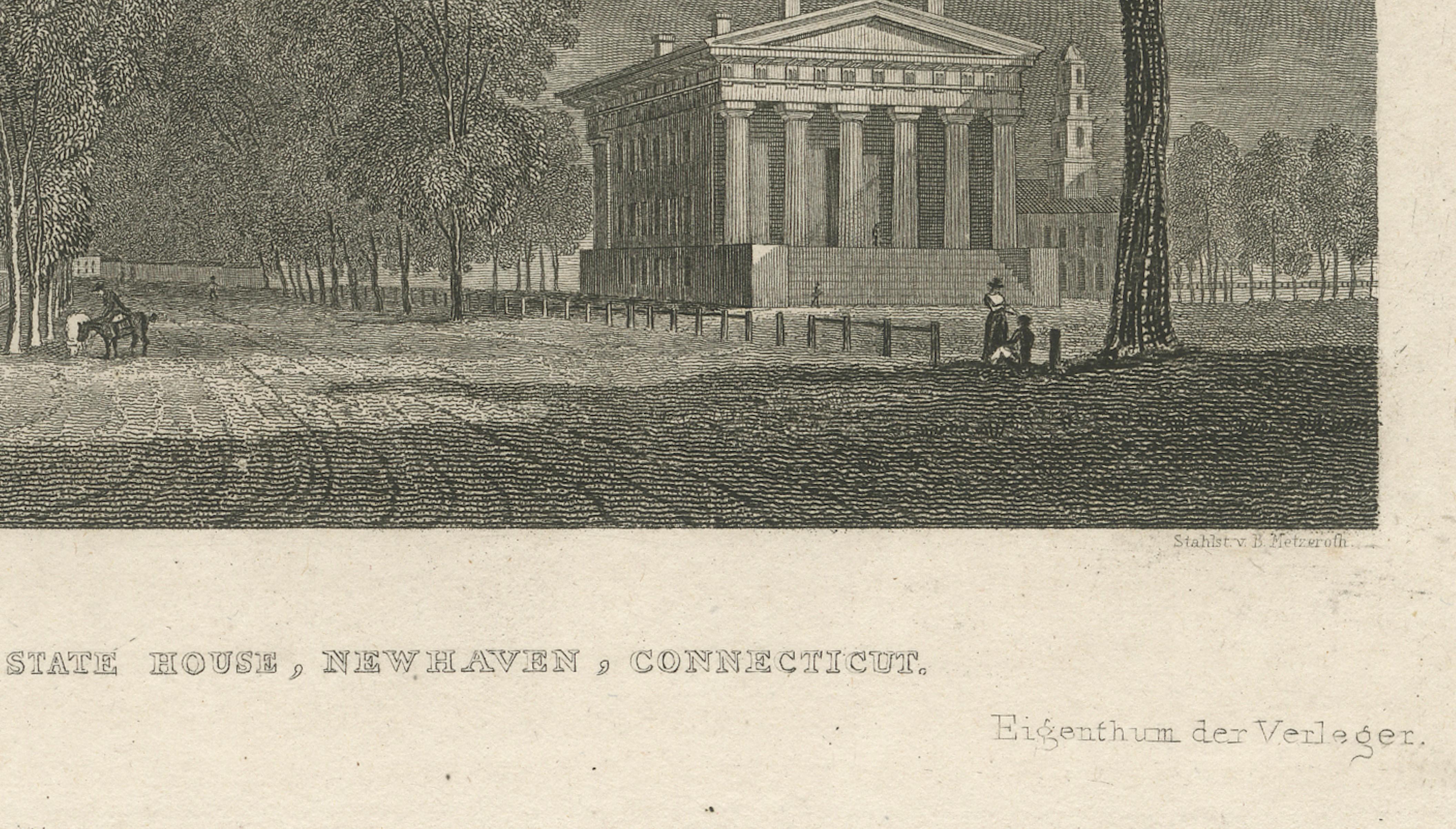 Antique Yale College & State House New Haven Connecticut, Meyer ca. 1850