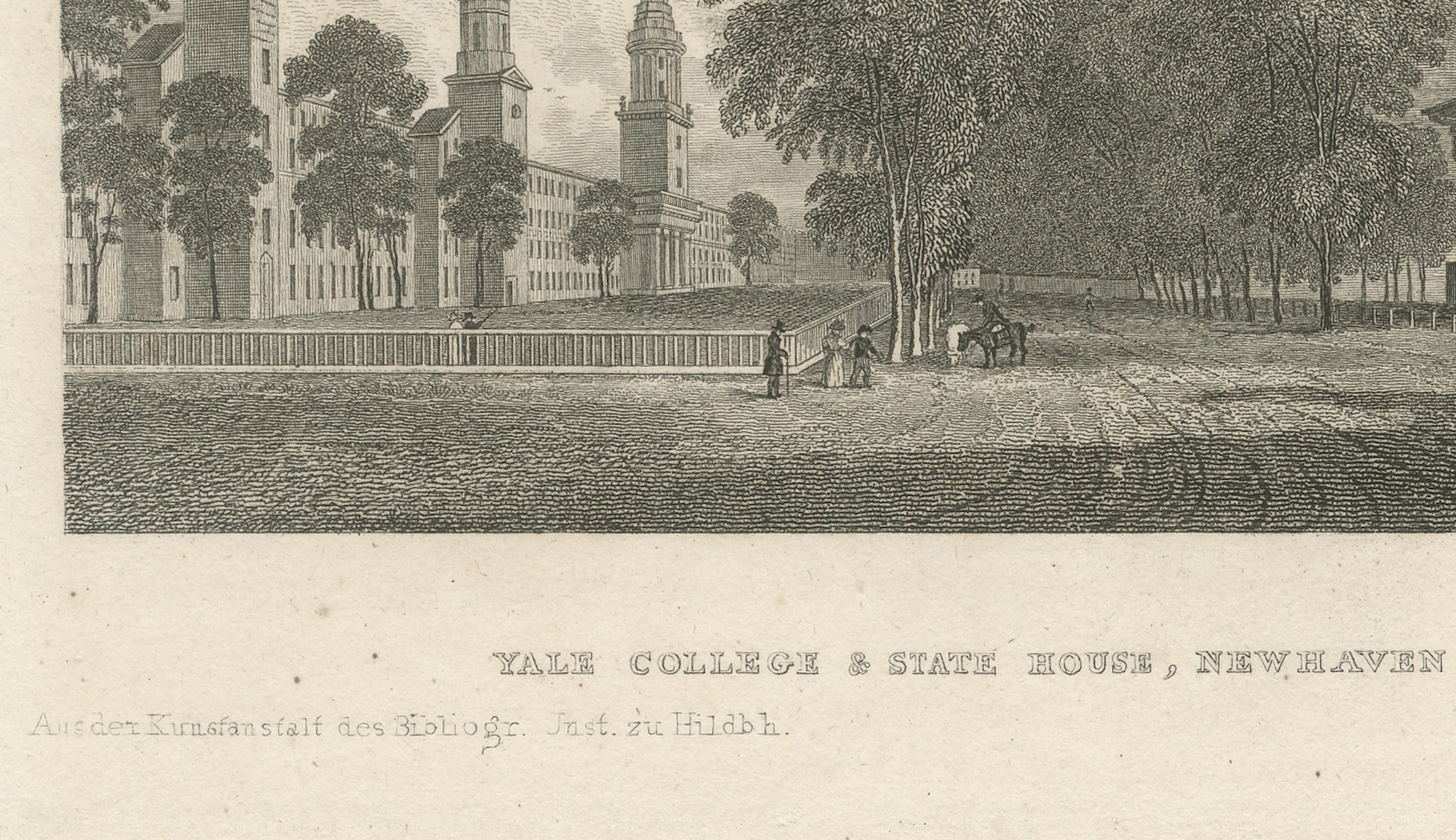 Antique Yale College & State House New Haven Connecticut, Meyer ca. 1850