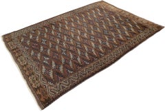 Antique Yamut Rug, Hand Knotted, 10x6.9 ft – Brown, Navy and Ivory